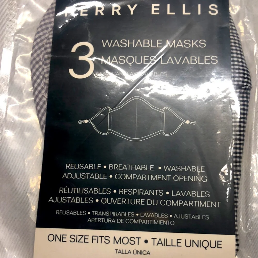 Perry Ellis 3 washable masks, Black/white, blue/white, gray/white, Nwt